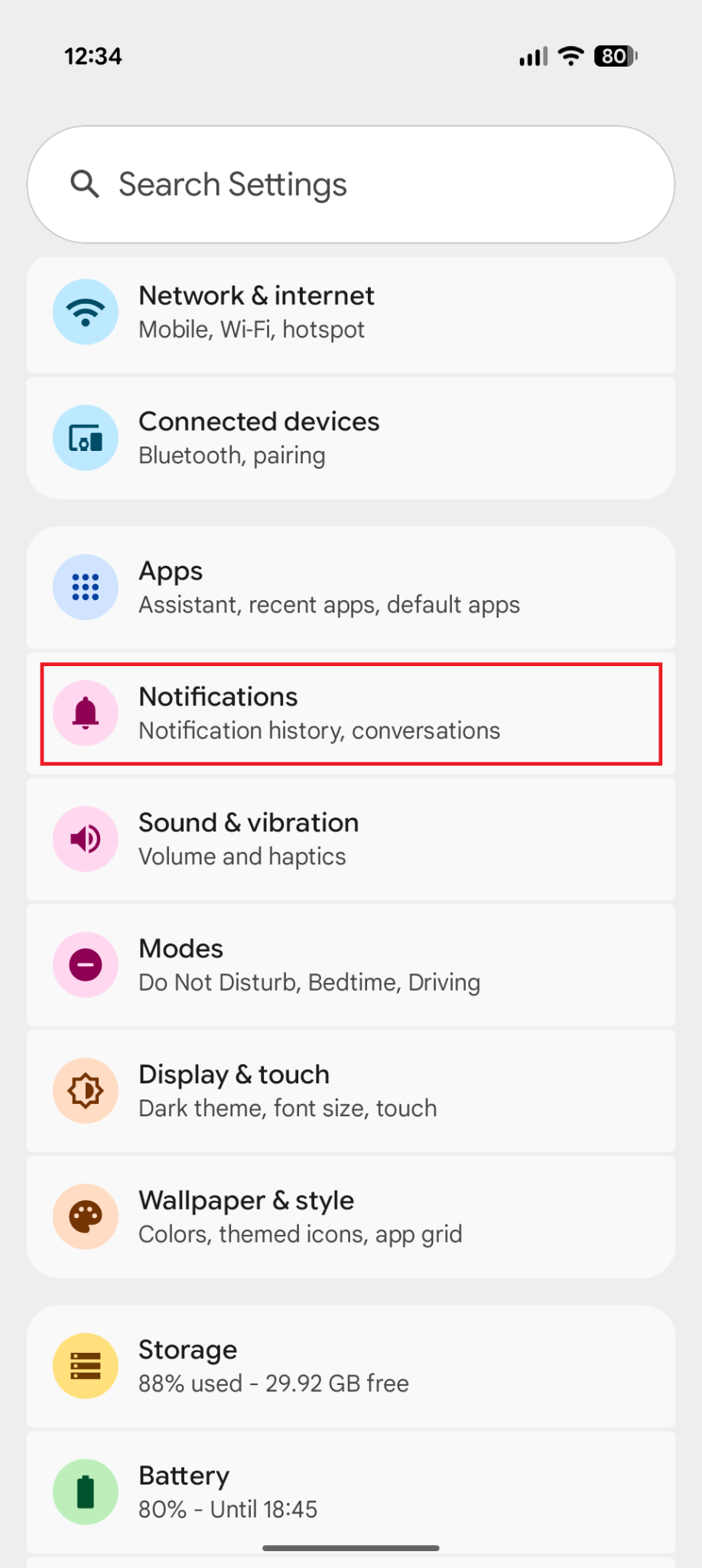 android settings notifications