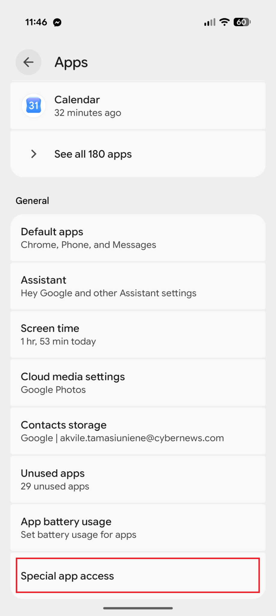 android settings special app access