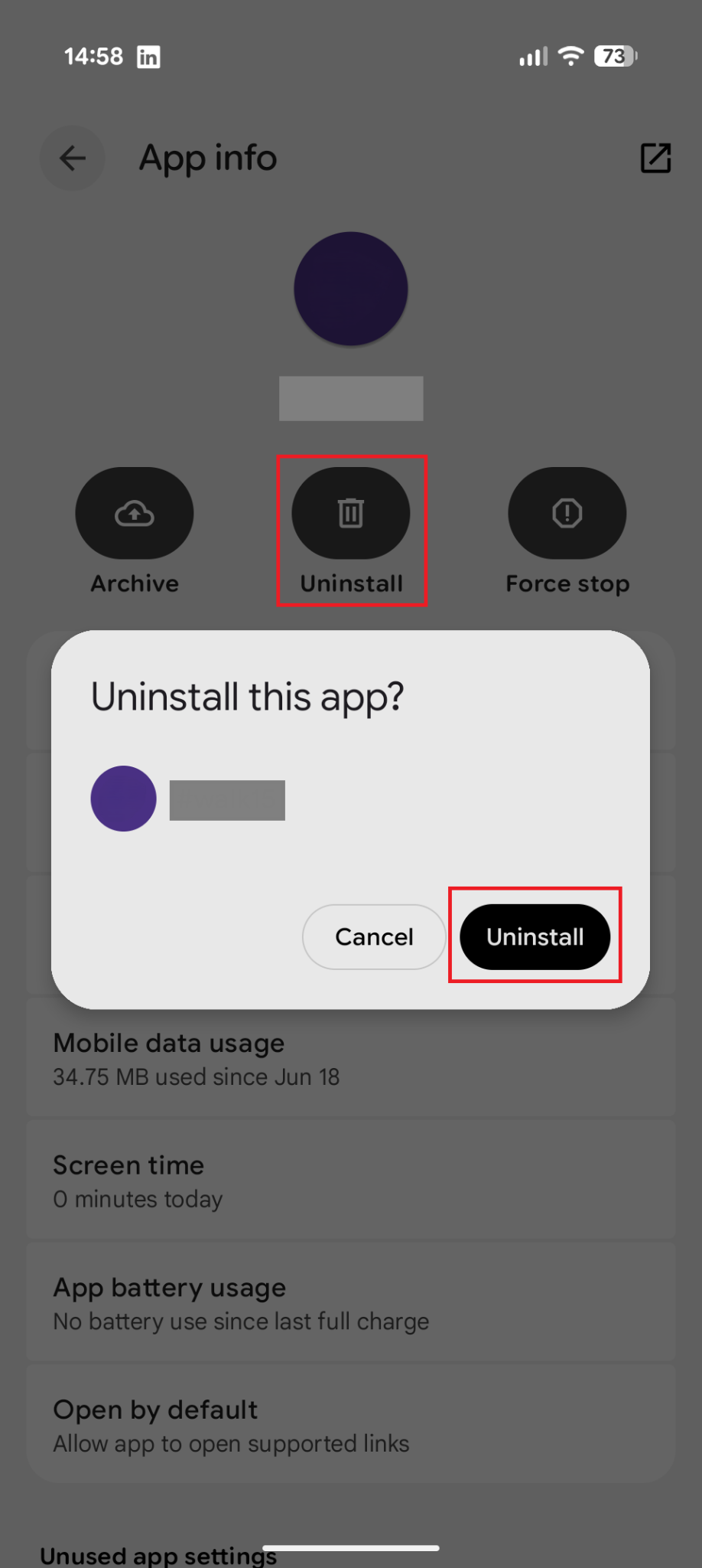android settings uninstalling the app