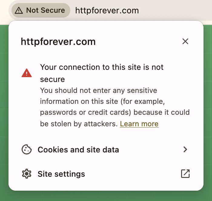 chrome http connection warning