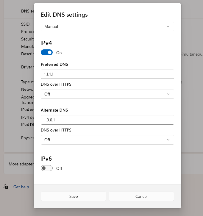 dns settings changing preferred alternate servers