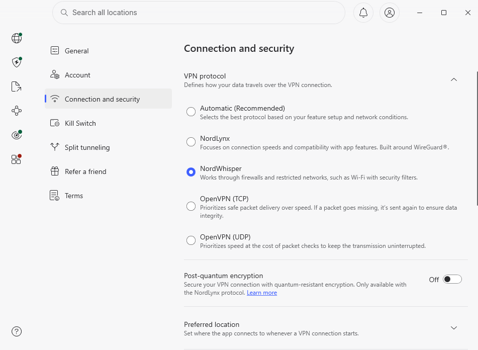 list of nordvpn protocol options