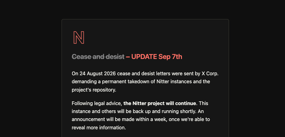 nitter announcement