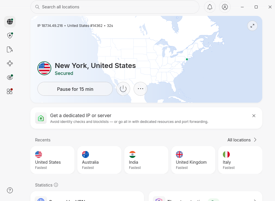 nordvpn connected to a server in new york