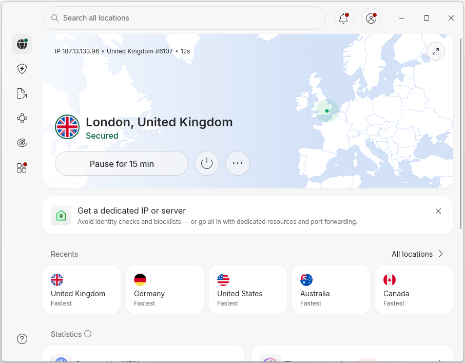 NordVPN connected to a London server