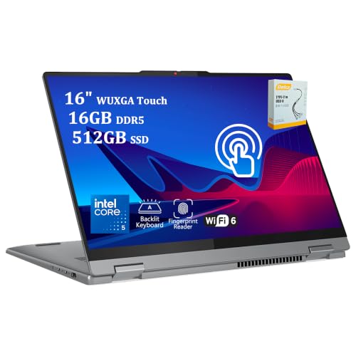 Large image for amazon product "Lenovo IdeaPad Flex 5i 2-in-1 Business Laptop | 16" WUXGA IPS Touchscreen | Intel 10-core Core 5 120U | 16GB DDR5 512GB SSD | Backlit Fingerprint…"