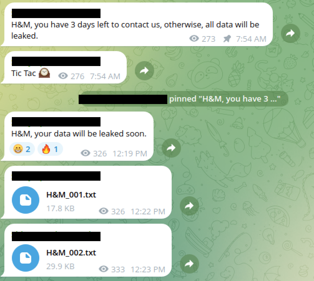 Screenshot of threat actors' communication channel.