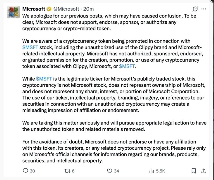 The deleted Microsoft X post via The Verge