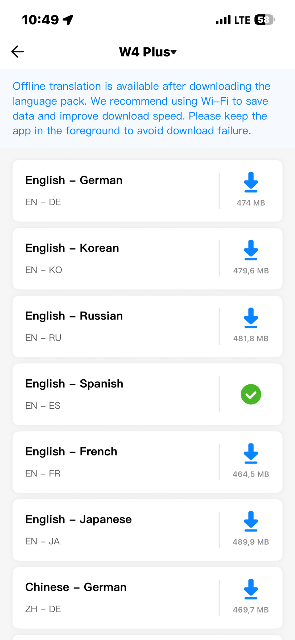 Timekettle W4 Plus offline translation packs