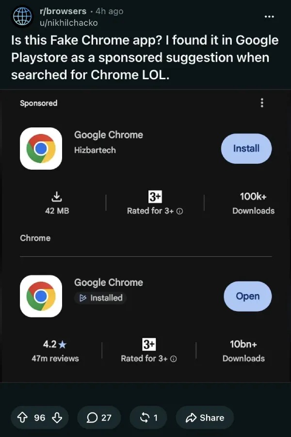 google chrome fake app