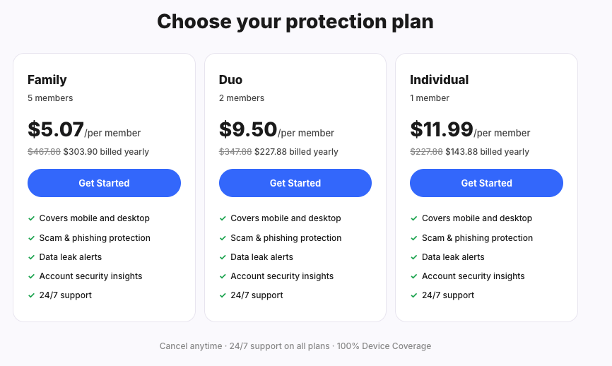 guardio itp choose protection plan