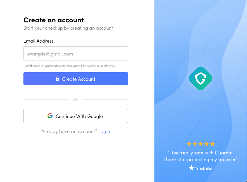 guardio itp create account