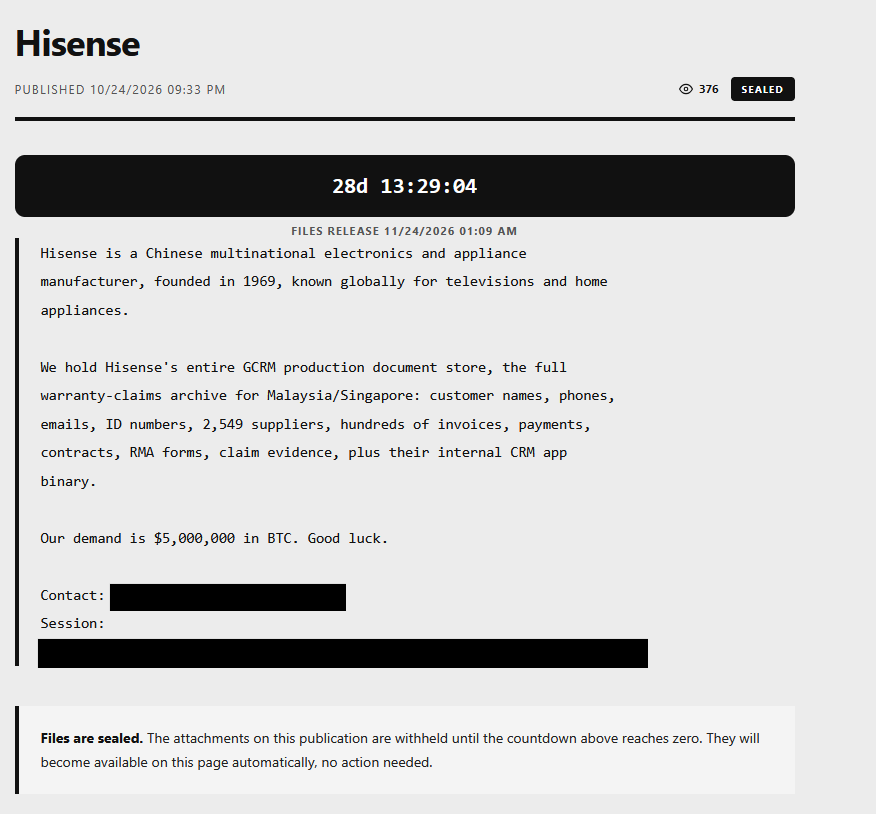 hisense claimed by whitearmor