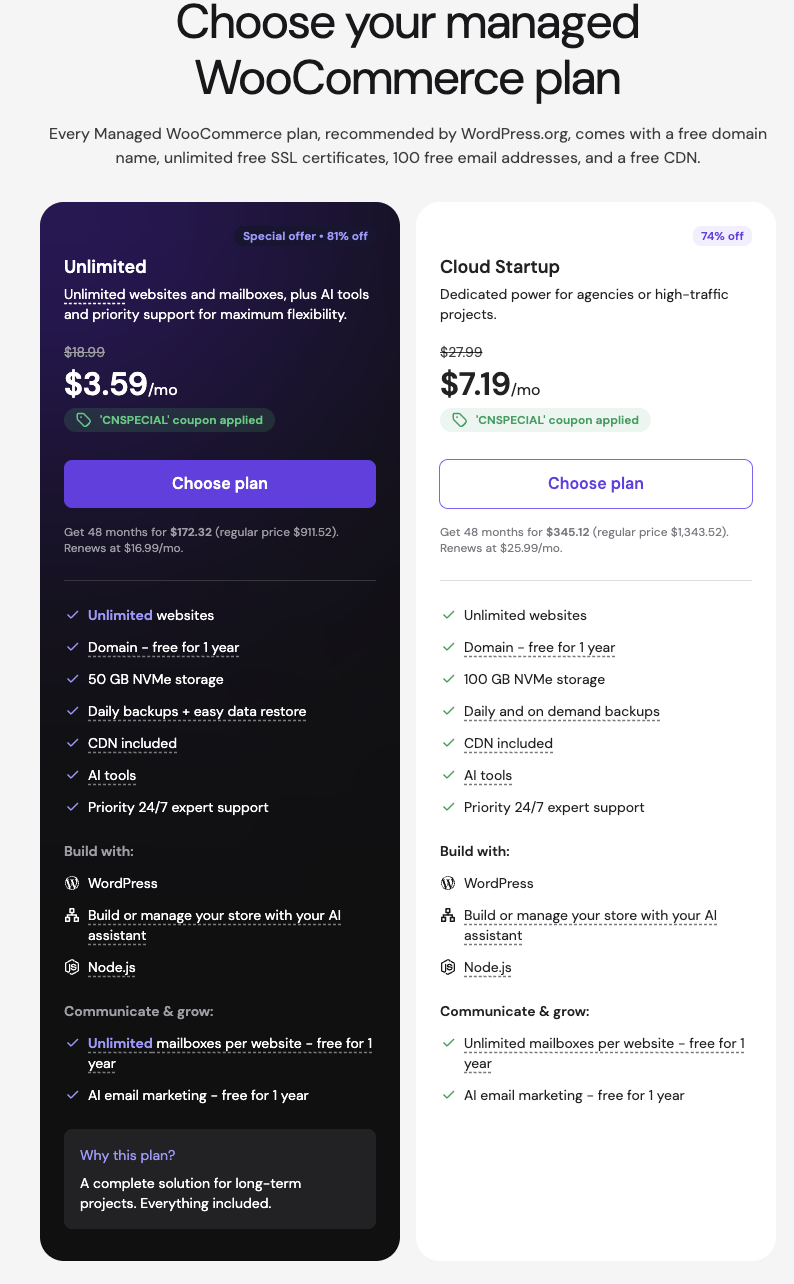hostinger woocommerce plans oct 2026