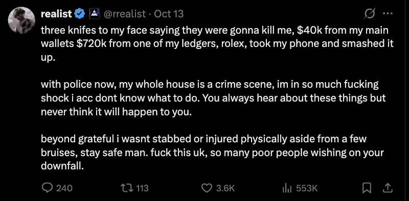 Screenshot of the victim's post on X.