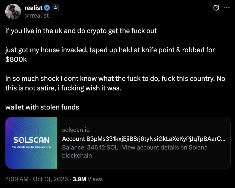 Screenshot of the victim's post on X.