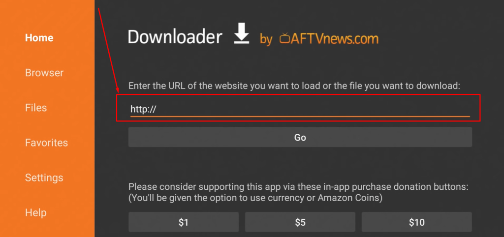 Downloader app enter the URL