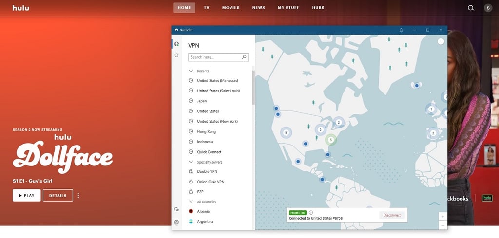 Hulu US with NordVPN app