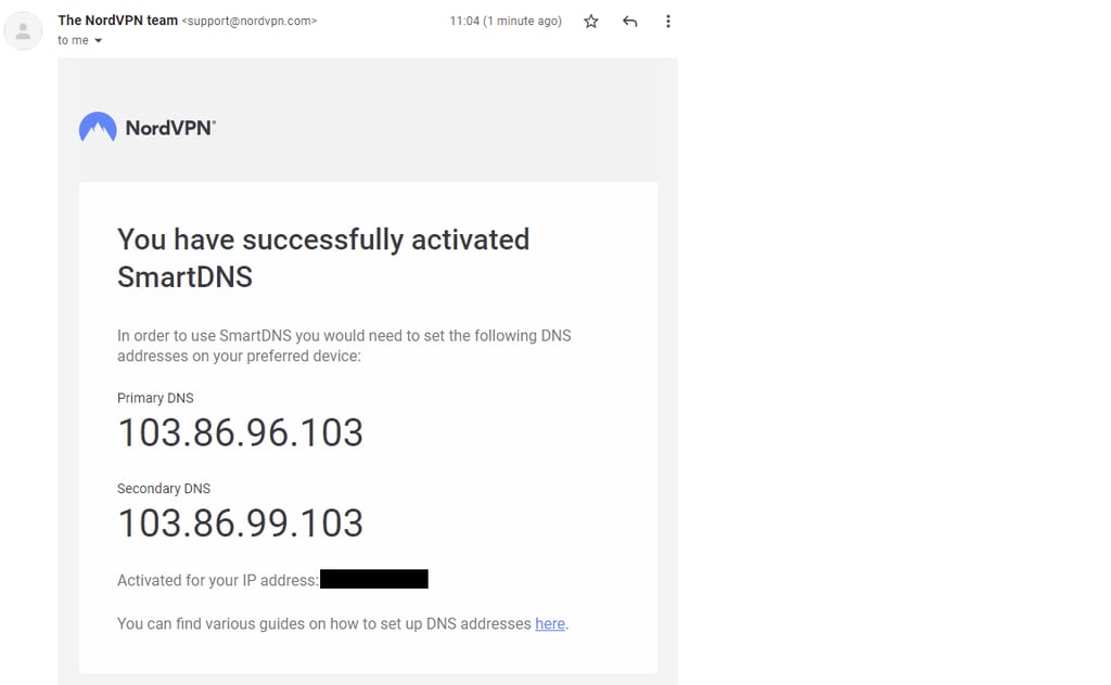 smartdns nordvpn confirmation email