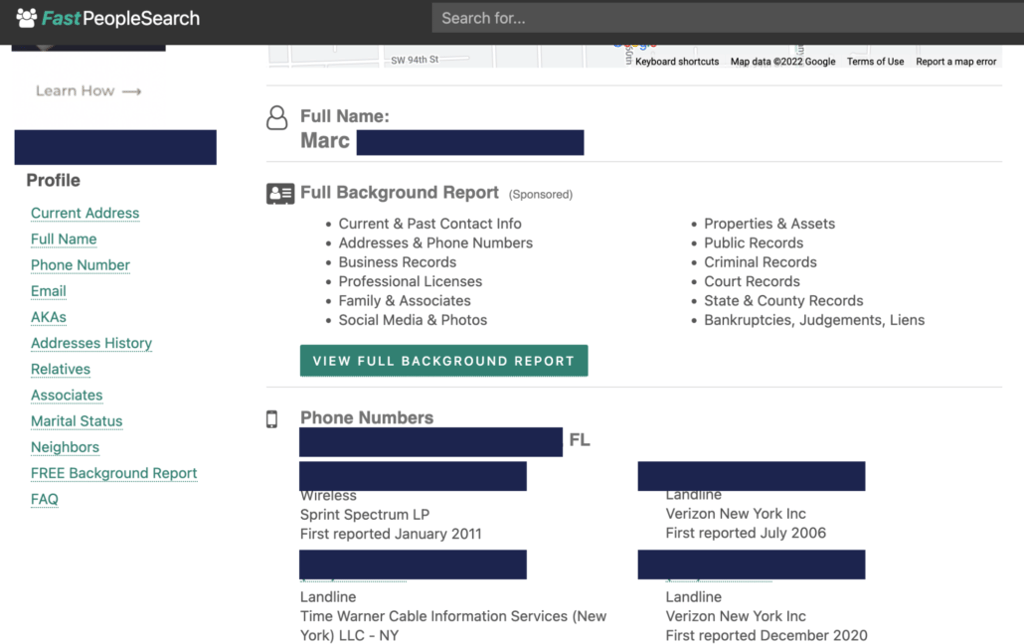 Data broker site entry featuring details for purchase