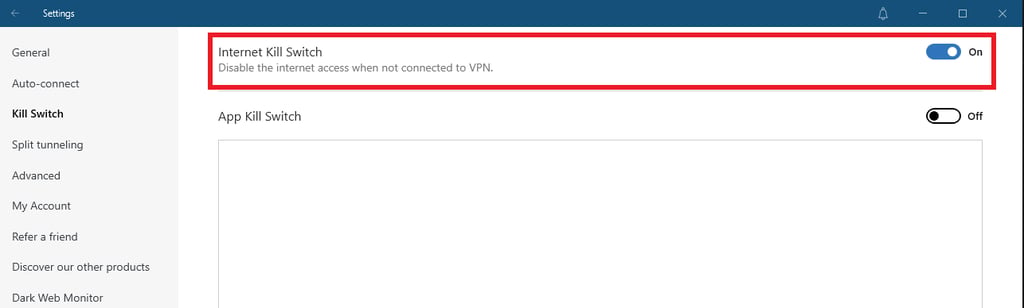Kill switch feature in NordVPN app