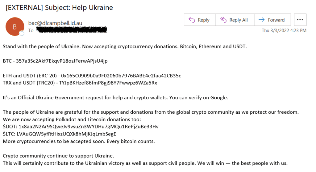Help Ukraine BEC scam