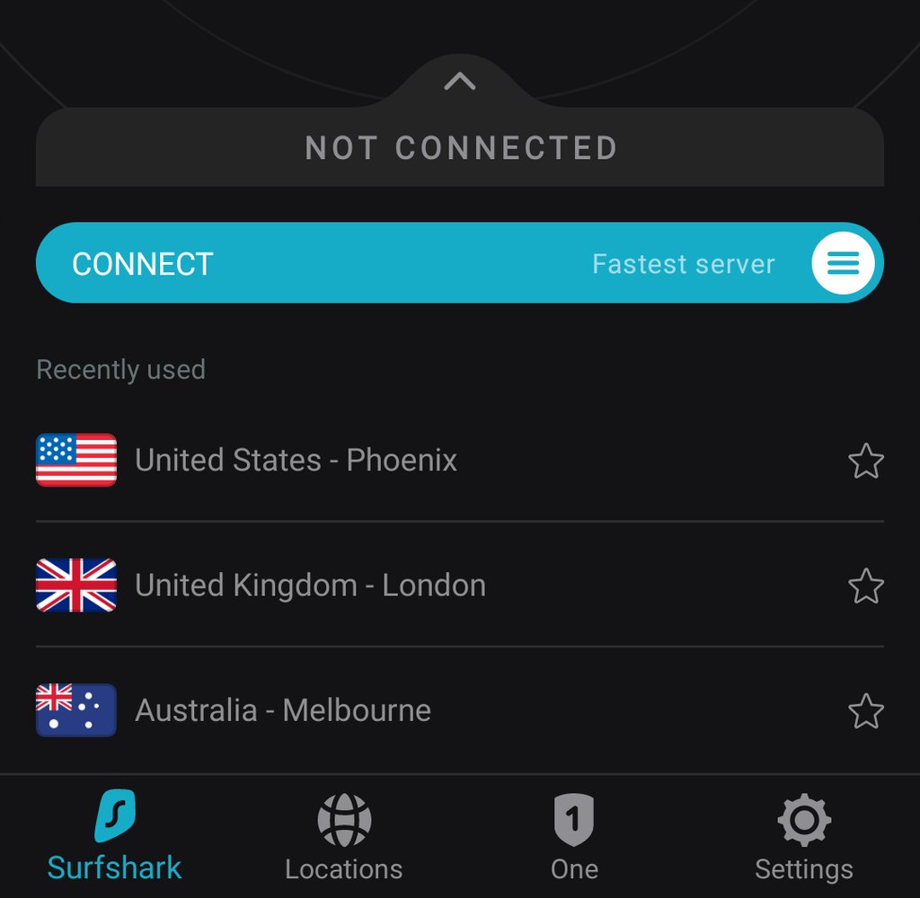 surfshark android app interface dark theme