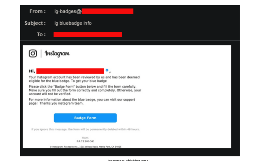 Instagram phishing email