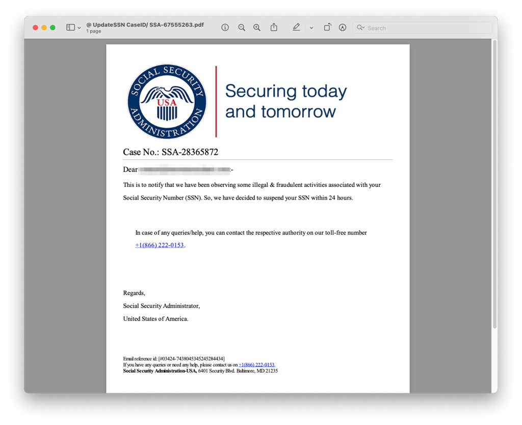 Screenshot of fake PDF attachment used by crooks