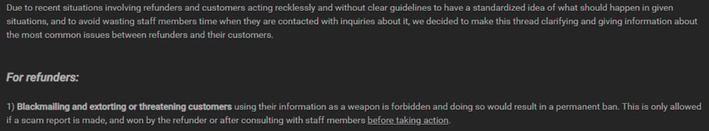Notice from dark web forum moderator at bottom of screen