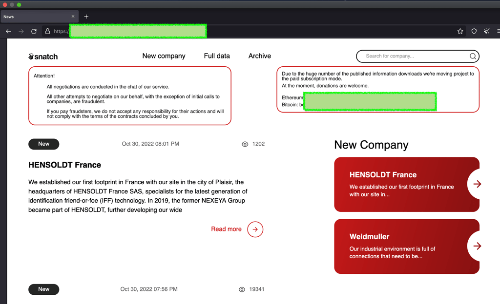 Snatch ransomware victim list