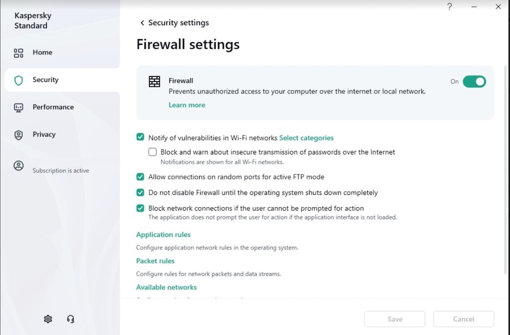 Kaspersky Windows firewall settings