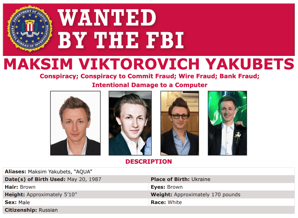 Maksim Yakubets wanted by the FBI