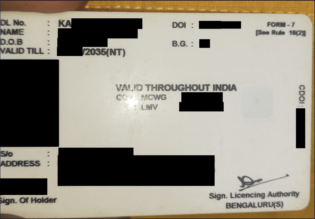 Screenshot of leaked driving license