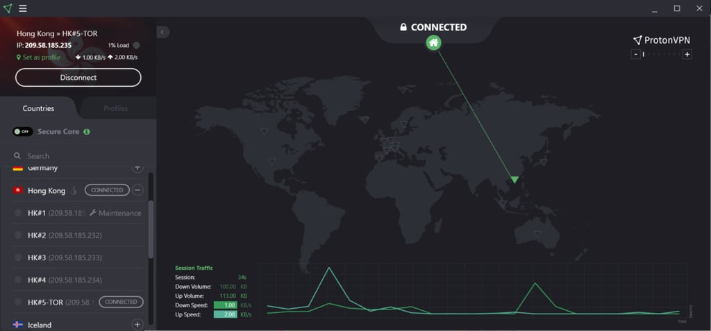 ProtonVPN connection status