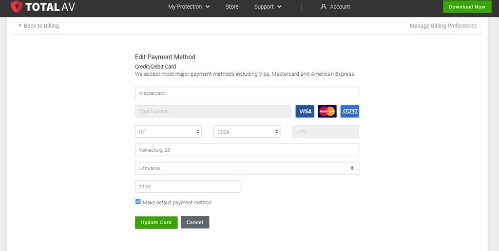 totalav billing preferences