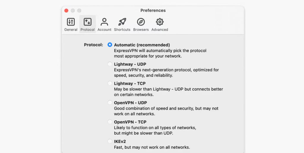 Change ExpressVPN protocols