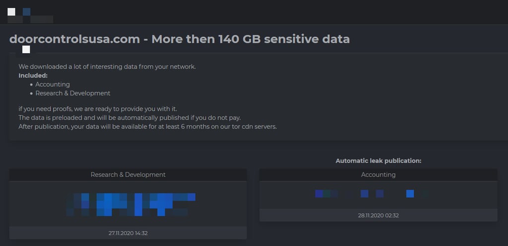 140GB of confidential data from US-based door parts distributor leaked on hacker forum