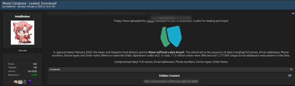 The threat actor listing Wee! data  | Source: Cybernews