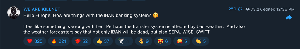Killnet Telegram post