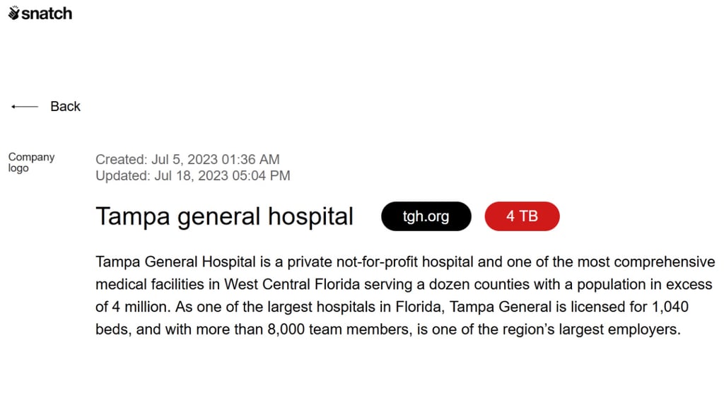 Tampa General Hospital Snatch ransom attack