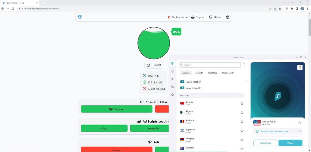 surfshark cleanweb d3ward test