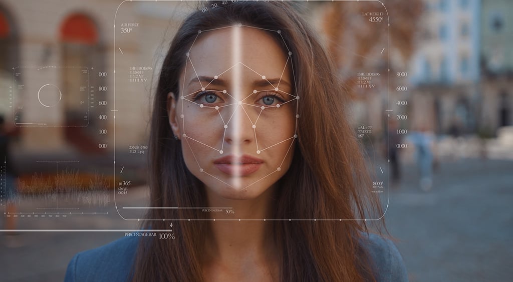 Scanning Of Caucasian Woman For Facial Recognition