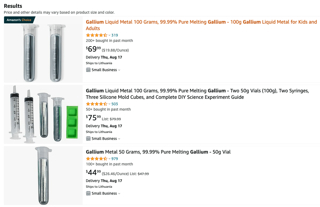 Gallium on Amazon