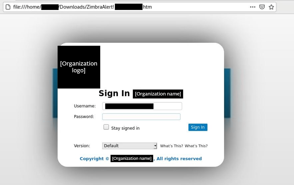Fake Zimbra login page