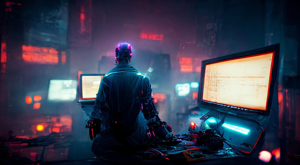 AI hacker in cyber city
