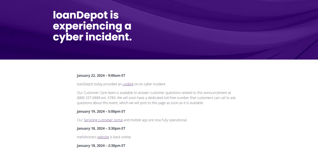 loanDepot ransom attack update
