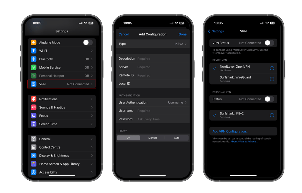 VPN option iPhone settings