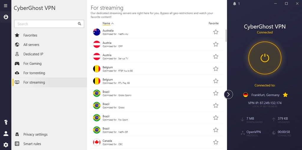 cyberghostvpn dashboard