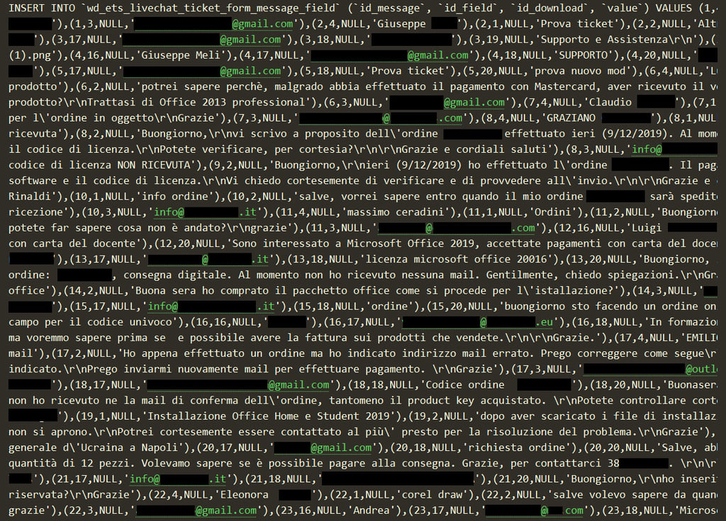 Live chat messages